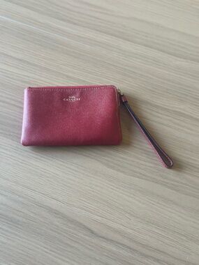 Coach Red Leather Wristlet with Gold Logo